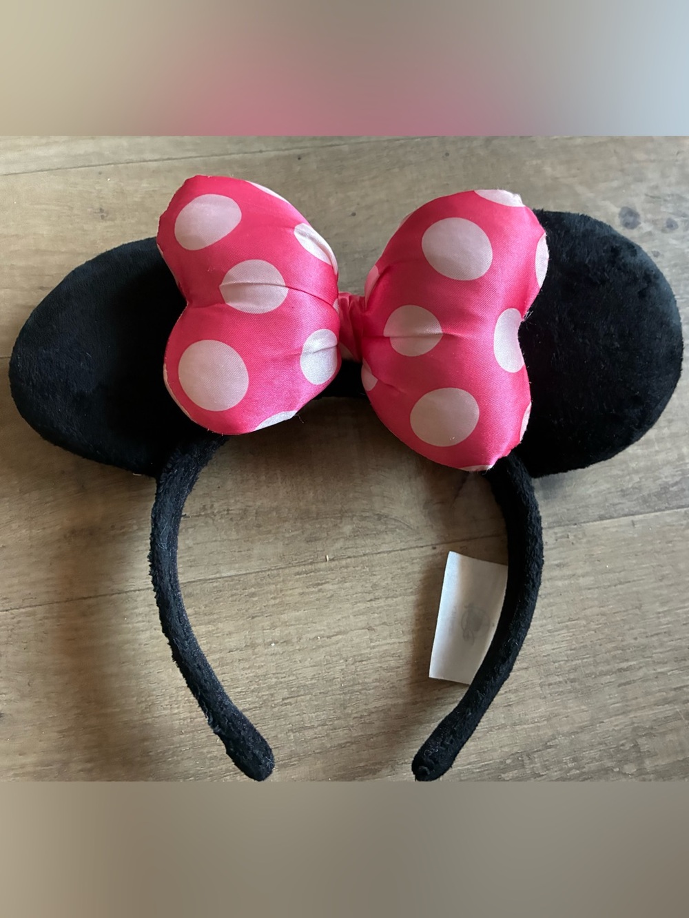 Disney Pink Polka Dot Bow Minnie Mouse Headband with Black Ears